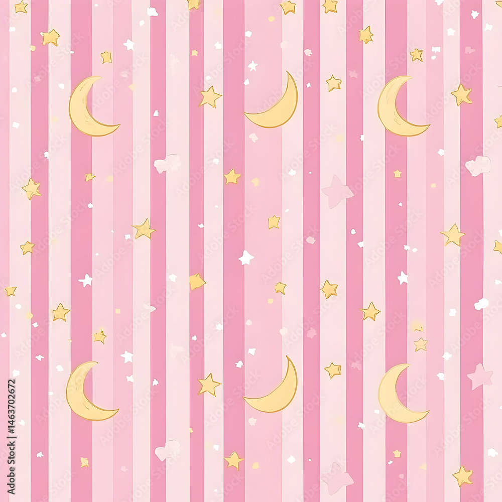 Poster pink striped background with celestial patterns.