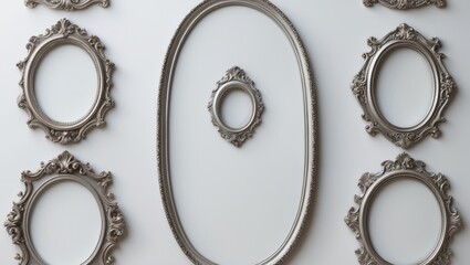 Decorative antique wooden oval frame with silver plating isolated on background