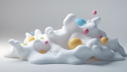 Isolated vibrant bubbles and foam from soap against white backdrop