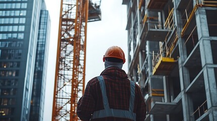 Construction Worker Overlooking Building Site