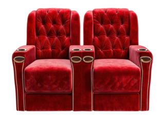 Isolated Two Red Velvet Movie Theater Seats with Drink Holders