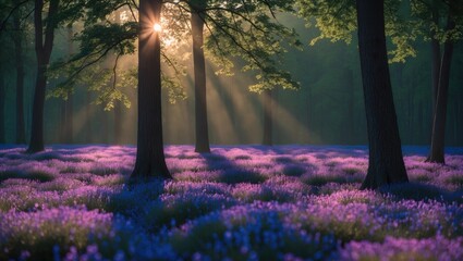 Long shadows across woodland on a new morning