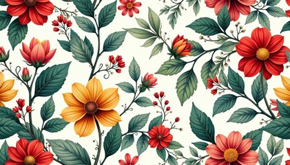 Intricate floral and foliage design for interior applications, seamless repeat , room, vintage