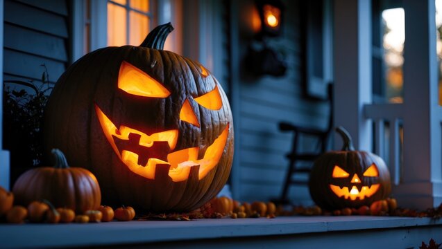 Pumpkin Jack o' Lantern Carving for Autumn Halloween Porch