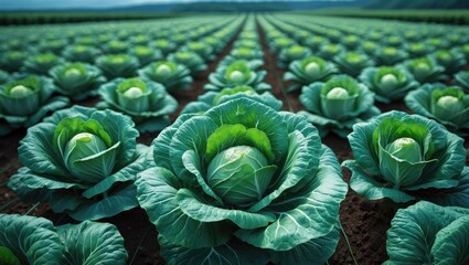 Obraz premium Isolated farm scene showcasing healthy green cabbage crops in a natural setting