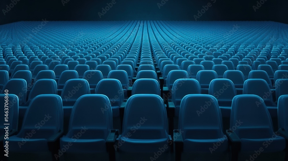 Poster empty rows of blue seats in an auditorium 3 d rendering
