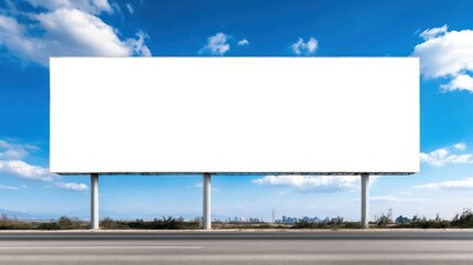 Obraz premium Blank billboard roadside advertisement large white sign against blue sky with clouds