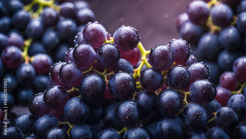 Poster juicy ripe grape cluster set against a colorful patterned backdrop