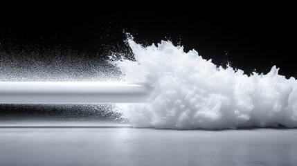 White powder explosion from tube high contrast science image