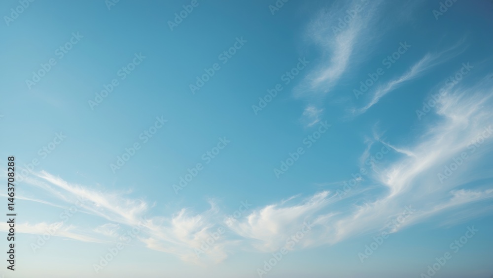 Poster serene and bright sky scene featuring fluffy clouds