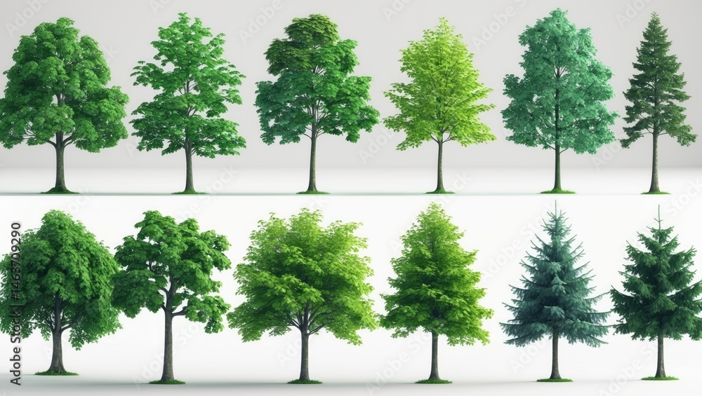 Poster high definition display of a group of beautiful green trees on a background