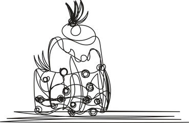 Abstract Line Art Drawing of a Delicious Cake on a Table