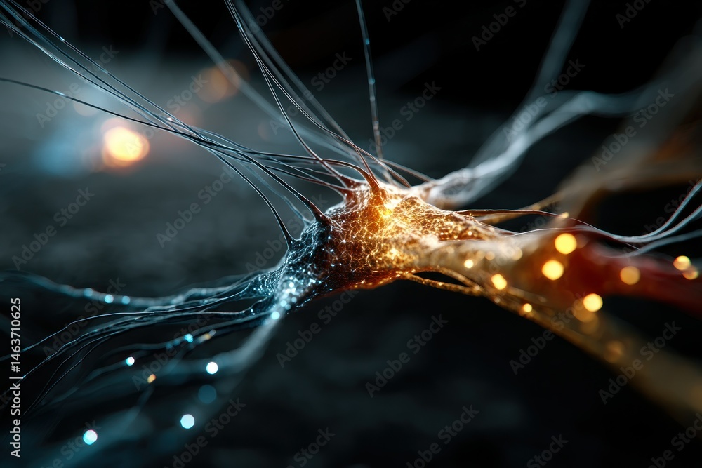 Poster abstract representation of neural connections with glowing lights and textures