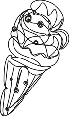 Single Line Drawing of a Delicious Ice Cream Cone with Multiple Scoops