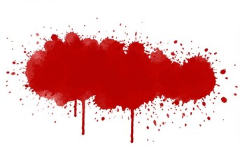 Abstract Red Splatter with Dripping Ink on White Background