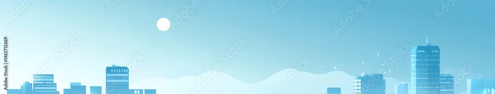 Poster 青空の下の近代的な都市のスカイラインと建物の抽象的な風景のパノラマ ビュー
