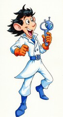 Illustration of Funny Retro Cartoon Scientist Character with Raygun