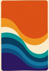 Abstract Retro Wavy Background with Vintage Sunset Ocean and Seascapes