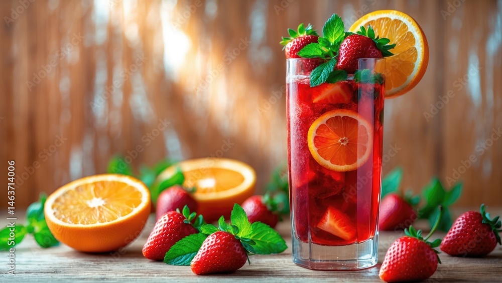 Aufkleber oranges and strawberries in sangria with open space