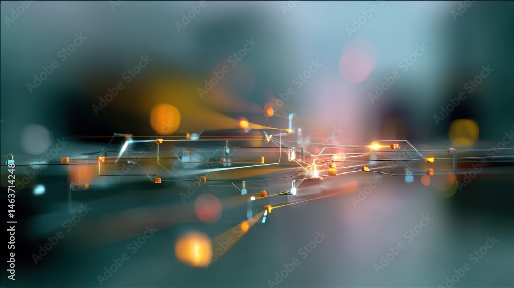 Poster a futuristic digital network with glowing lines and nodes, representing technology and connectivity 