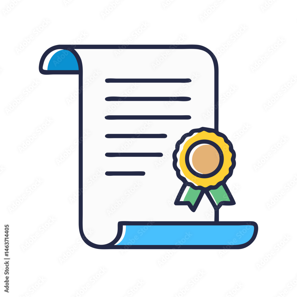Aufkleber scroll with ribbon seal icon representing certified document or official certificate