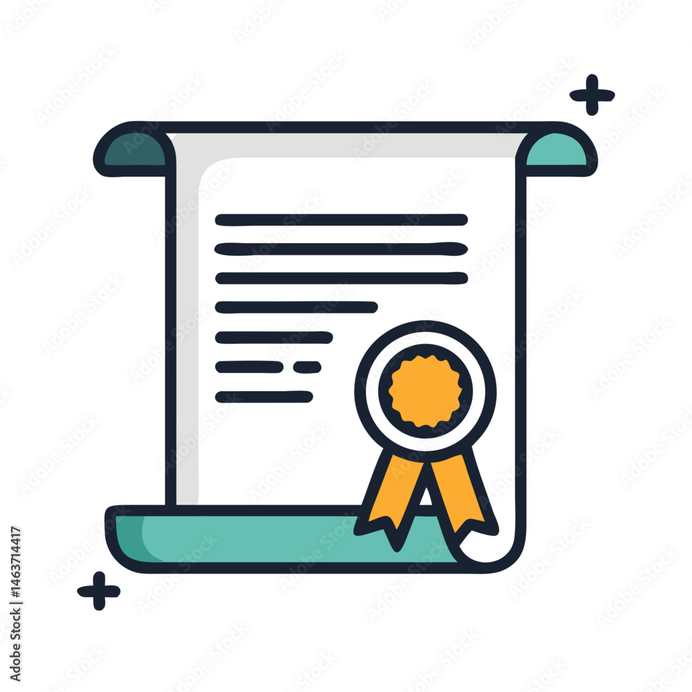 Aufkleber scroll with ribbon seal icon representing certified document or official certificate