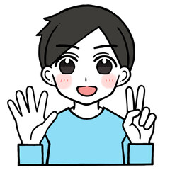 7を出す男性のイラスト