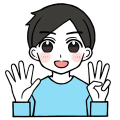 8を出す男性のイラスト