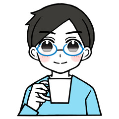 コップを持つ眼鏡の男性のイラスト