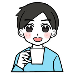 コップを持つ笑う男性のイラスト