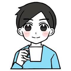 コップを持つ微笑む男性のイラスト