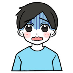 口を震わせる青い顔の男性のイラスト