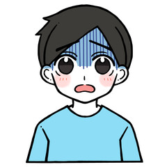 呆れる青い顔の男性のイラスト