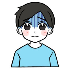 元気なく微笑む青い顔の男性のイラスト