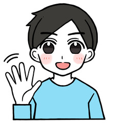 手を振る笑う男性のイラスト