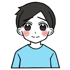 照れる微笑み顔の男性のイラスト