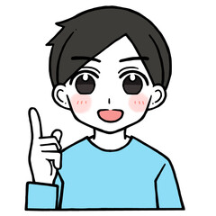 人差し指を立てる笑い顔の男性のイラスト