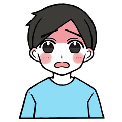 顔の赤い困り顔の男性のイラスト