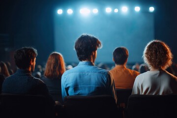 Obraz premium Audience Watching a Presentation in a Cinema Hall