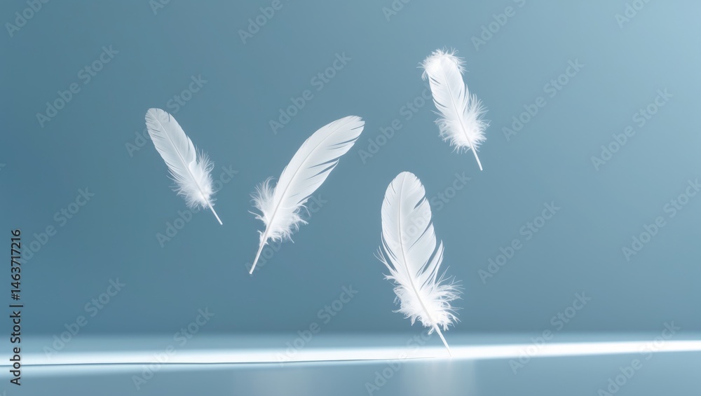Poster white feather background featuring flying dove and soft texture elements