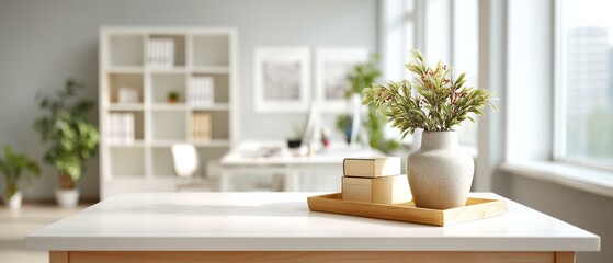Modern Office Interior with Plants and Accessories