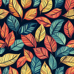 Vibrant autumnal leaf pattern design on a dark backdrop.
