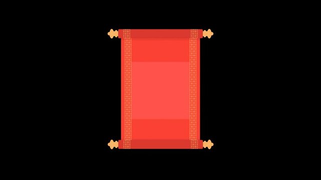 Royal letter scroll parchment, red paper open graphic animated on transparent background, alpha channel 4k footage