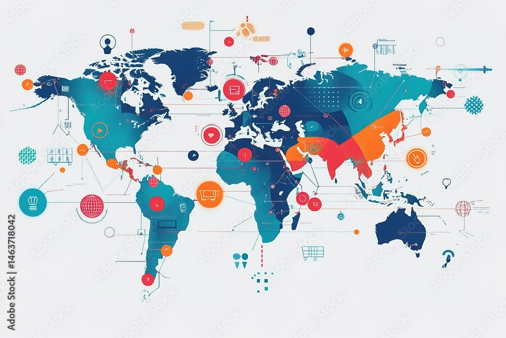 Poster global social media trends map, an interactive visualization showcasing real-time user engagement an