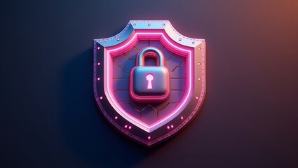 Shield with lock core, 3D cybersecurity symbol