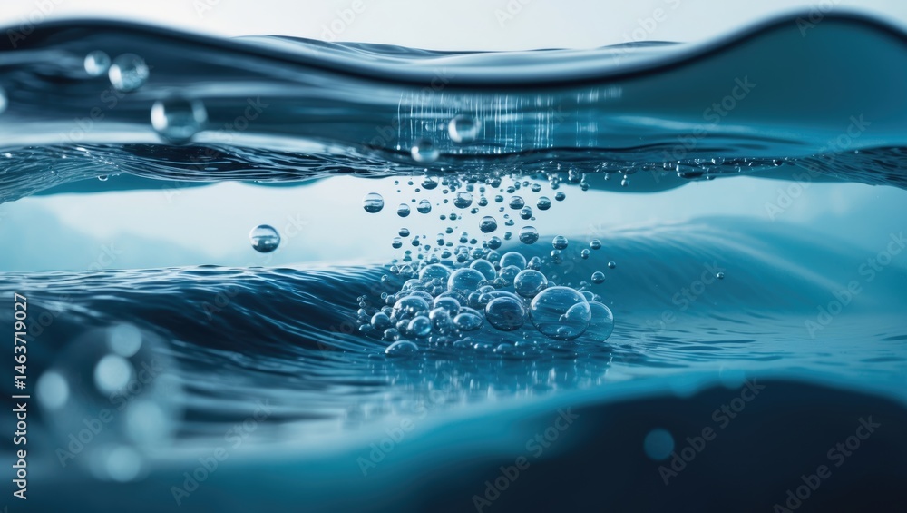 Poster abstract water wave with bubbles and splash
