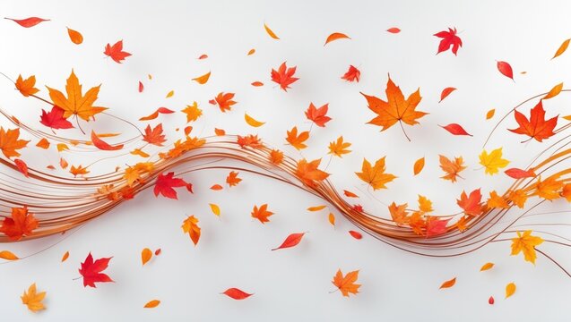 Fototapeta Vibrant fall foliage wave isolated on white