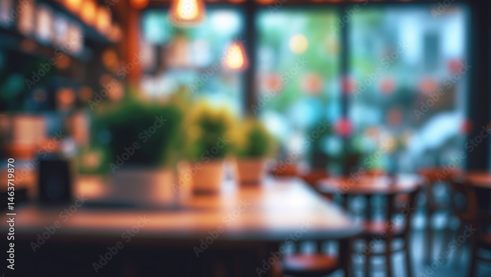 Poster cafe scene featuring a blurred window and table