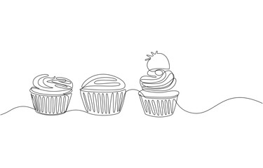 Cupcake Continuous Line Icon, Cupcake continuous one line drawing