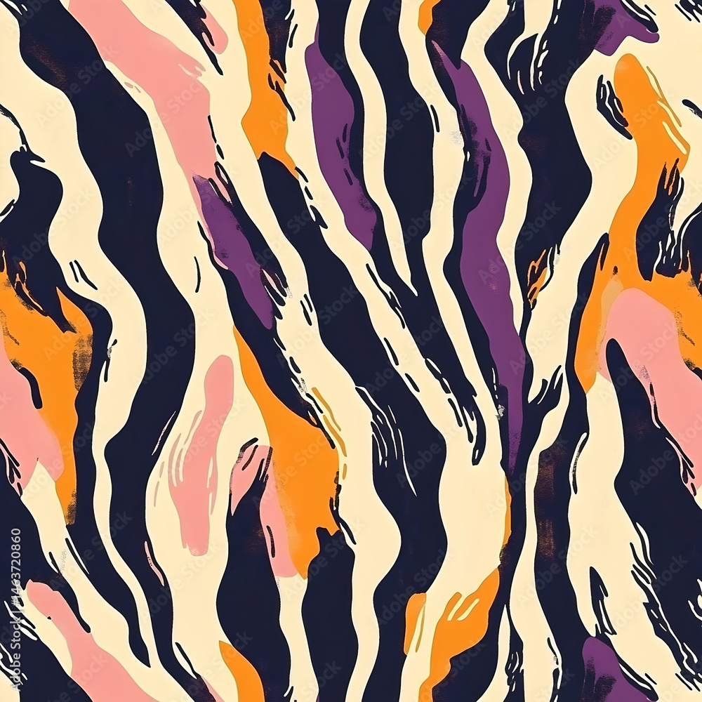 Poster abstract pattern featuring wavy stripes and colorful splashes.
